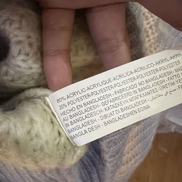 Zara Sweater Womens XL Rainbow Pastel Striped Knit Balloon Sleeves NEW - Picture 5 of 9